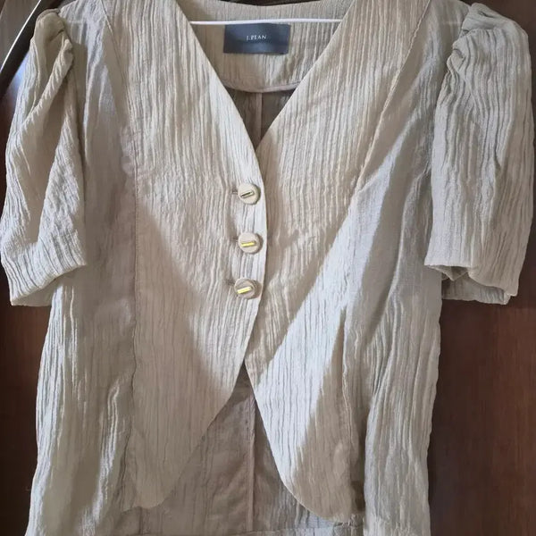 [BUNJANG] J.PLAN Beige Linen Short Sleeve Jacket / J.PLAN 베이지 린넨 반팔 자켓