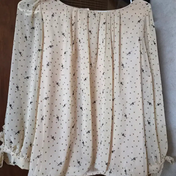 [BUNJANG] Chiffon Ballerina Printing Blouse / 쉬폰 발레리나 프린팅 블라우스