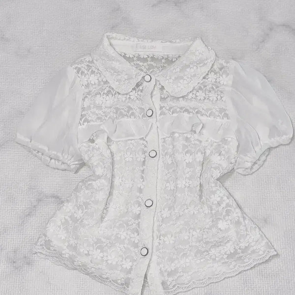 [BUNJANG] Liz Lisa Lace Egg Top Blouse White / 리즈리사 레이스 로걀탑 화이트 블라우스 달천깔