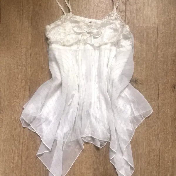 [BUNJANG] Lace Stripe Sleeveless Top / 레이스 스트라이프 슬리브리스