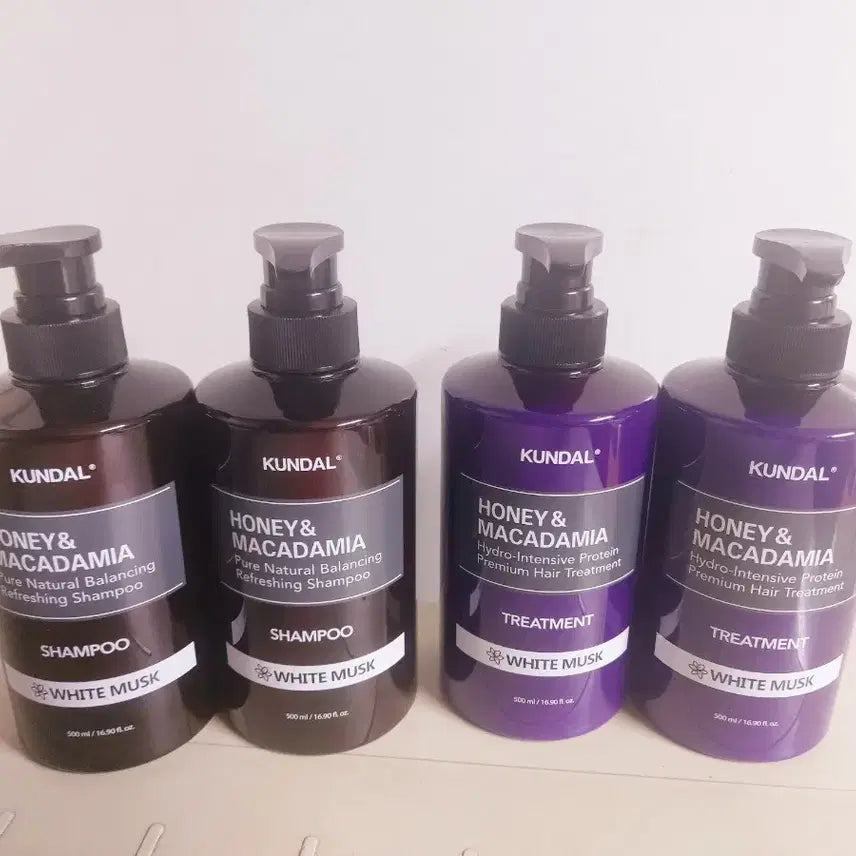 [BUNJANG] Kundal Honey & Macadamia Nature Shampoo & Treatment Bundle Set (White Musk) / 쿤달 샴푸 트리트먼트 4개일괄