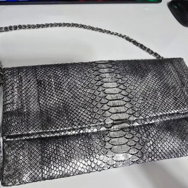 [BUNJANG] Mimi Python Silver Python Big Clutch Shoulder Bag / 실버 파이톤 빅 클러치 숄더백
