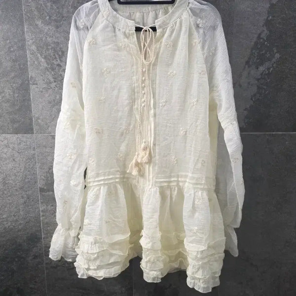 [BUNJANG] Floral Embroidery Frill Dress / 꽃자수 프릴 원피스
