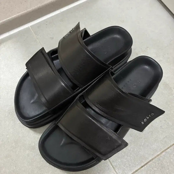 [BUNJANG] Solid Homme Black Leather Strap Slippers / 솔리드옴므 슬리퍼