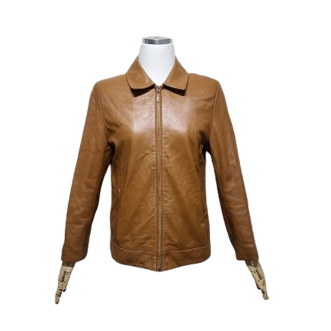 [BUNJANG] Women's Lambskin Leather Cropped Zip-Up Jacket / 양가죽레더 여성 춘추용 여쟈 집업숏크롭자켓85-92