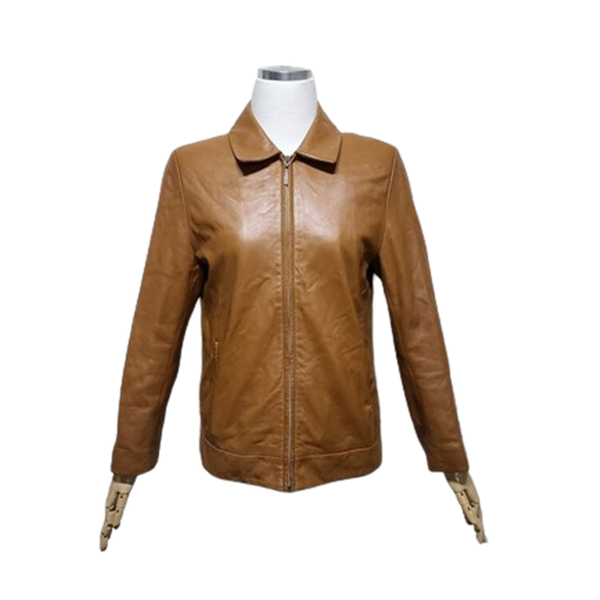 [BUNJANG] Women's Lambskin Leather Cropped Zip-Up Jacket / 양가죽레더 여성 춘추용 여쟈 집업숏크롭자켓85-92