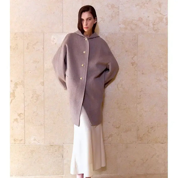 [BUNJANG] Hansem Lanvin Collection Hooded Cashmere Coat Beige Gold Button / 한섬 랑방컬렉션 후드 캐시미어  코트 베이지색 금장 단추