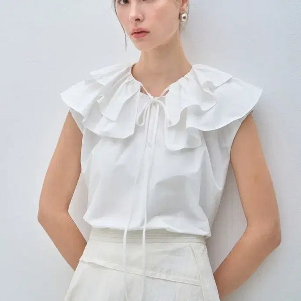 [BUNJANG] Mine Cape Sleeveless Blouse / 한섬 마인 케이프 슬리브리스 블라우스