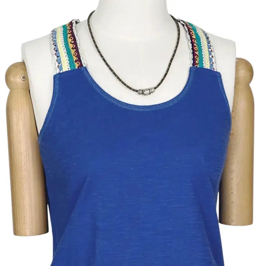 [BUNJANG] Vintage Knit Strap Layered Sleeveless Top - Blue / 일본빈티지 뜨개끈 레이어드 이너민소매나시티 블루모리걸갸루y2k히피에스닉