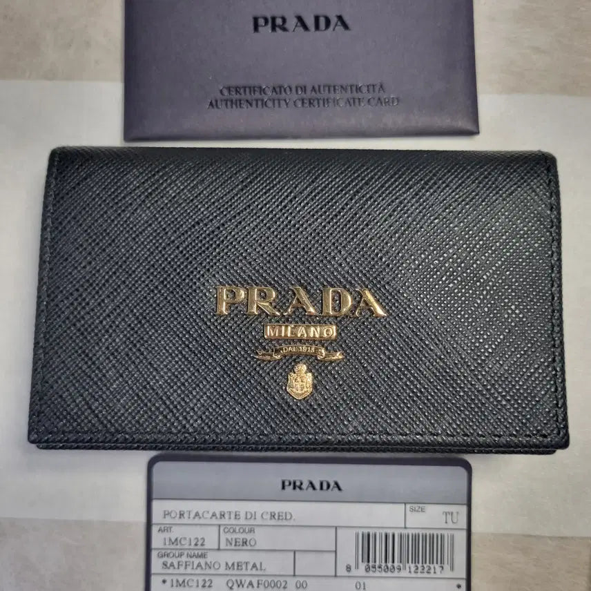[BUNJANG] PRADA Saffiano Leather Snap Card Holder Black / [PRADA] 프라다 사피아노 레더 스냅 카드 홀더 블랙
