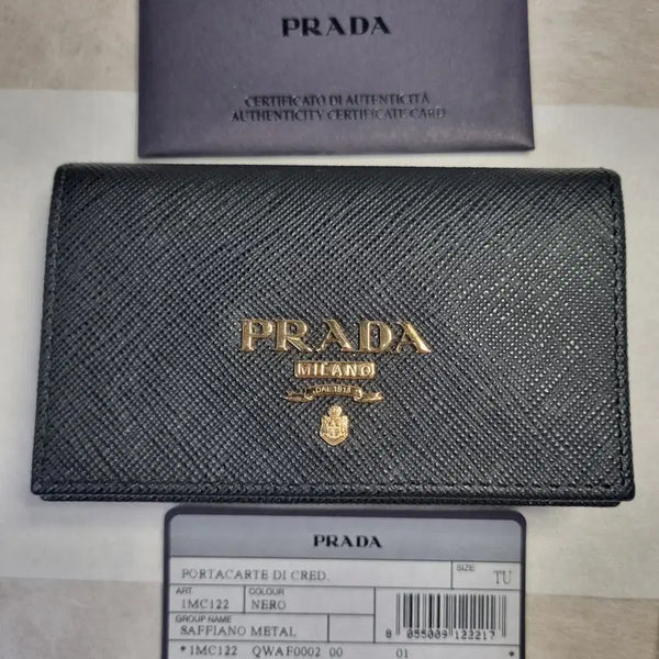 [BUNJANG] PRADA Saffiano Leather Snap Card Holder Black / [PRADA] 프라다 사피아노 레더 스냅 카드 홀더 블랙