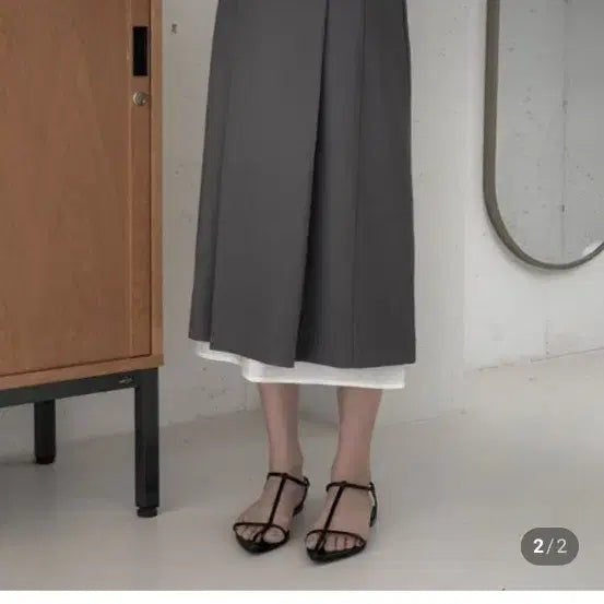 [BUNJANG] Leverter Double Layered Skirt Charcoal S / 르버터 더블 레이어드 스커트 차콜 S