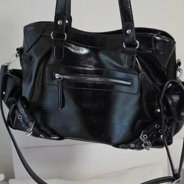 [BUNJANG] 2-Way Stud Pocket Big Bag Shoulder Crossbody Bag Black / 2way 스터드 포켓 빅백 / 숄더백 크로스백 블랙