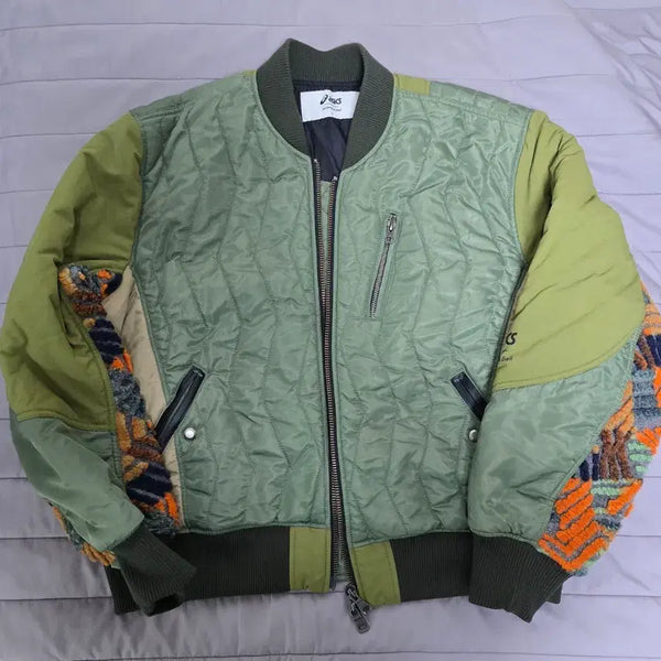 [BUNJANG] Andersson Bell x ASICS Contrast Quilting Bomber Jacket Khaki L / 앤더슨벨 x 아식스 콘트라스트 퀼팅 봄버 자켓 카키 L사이즈