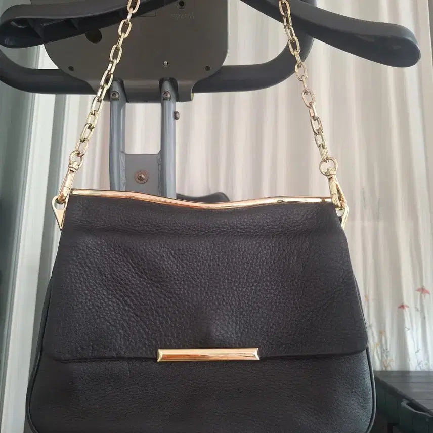 [BUNJANG] Black Leather Chain Shoulder Bag / 블랙 가죽 체인 숄더백