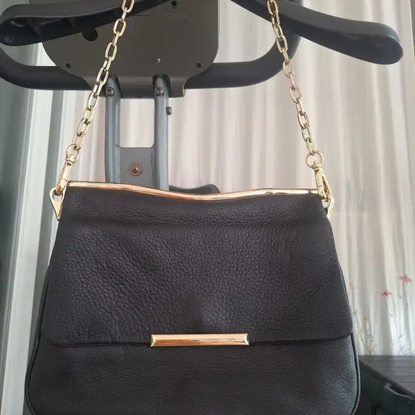 [BUNJANG] Black Leather Chain Shoulder Bag / 블랙 가죽 체인 숄더백