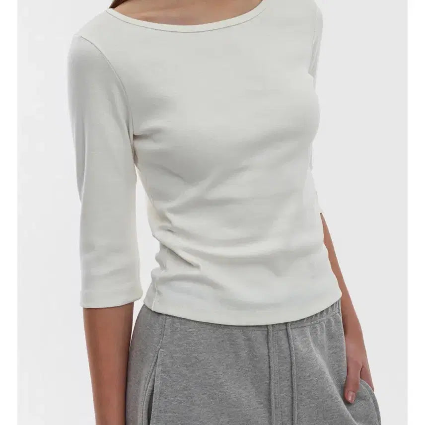 [BUNJANG] Black Up Standard Boat Neck 3/4 Sleeve T-Shirt Ivory / 블랙업 스탠다드 보트넥 7부티 아이보리