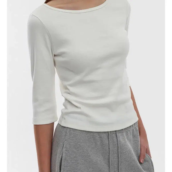 [BUNJANG] Black Up Standard Boat Neck 3/4 Sleeve T-Shirt Ivory / 블랙업 스탠다드 보트넥 7부티 아이보리