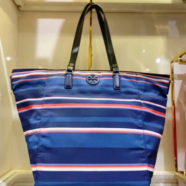 [BUNJANG] Tory Burch Striped Tote Bag Navy / 토리버치 스트라이프 토트백 네이비