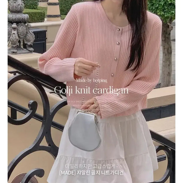 [BUNJANG] Hotping Ribbed Knit Cardigan Pink / 지그배그 핫핑 골지니트 가디건 핑크