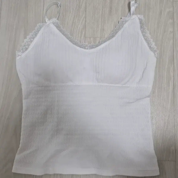 [BUNJANG] Slim Fit Lace Camisole with Built-in Bra - White / 캡내장 슬림핏 레이스 나시 - 화이트