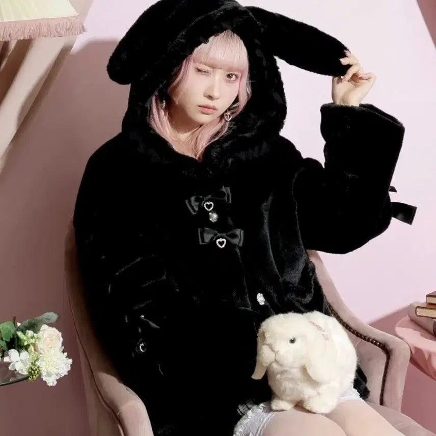 [BUNJANG] NOEMIE Usagimi Rabbit Ear Fur Parka Black / 새상품 NOEMIE 노에미 우사미미 토끼 귀 퍼파카 블랙 L 지뢰계 중성계
