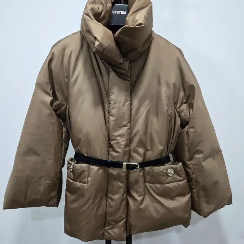 [BUNJANG] Objet Short Padded Jacket Brown Belt Set / 오브제 숏 패딩 브라운 벨트 세트