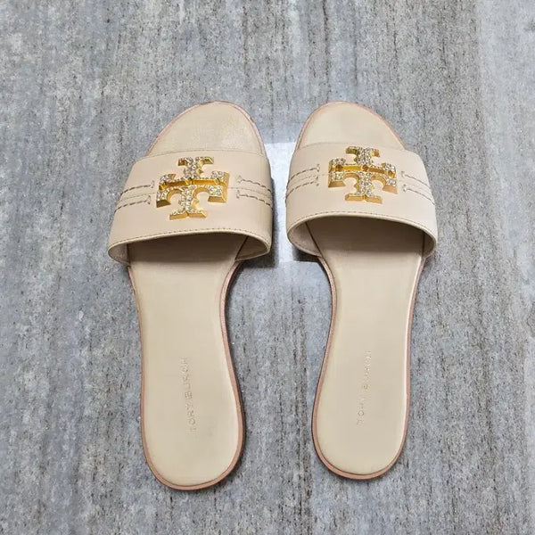 [BUNJANG] Tory Burch Emblem Mule Slippers Beige / 토리버치 엠블럼 뮬 슬리퍼 베이지
