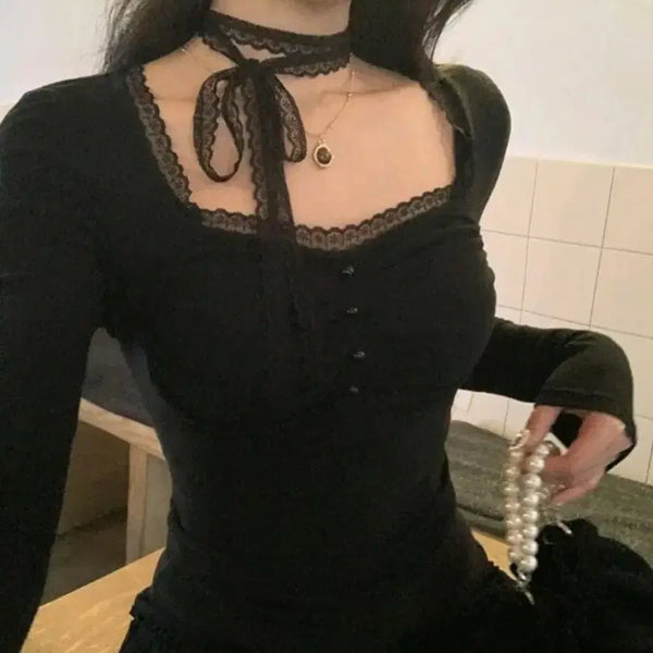 [BUNJANG] Black Lace T-Shirt / 블랙 레이스 티셔츠