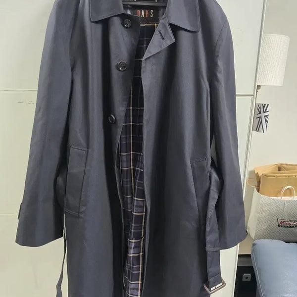 [BUNJANG] Daks Men's Trench Coat Navy Check Lining / 닥스 트렌치코트 남성용 네이비 체크 안감
