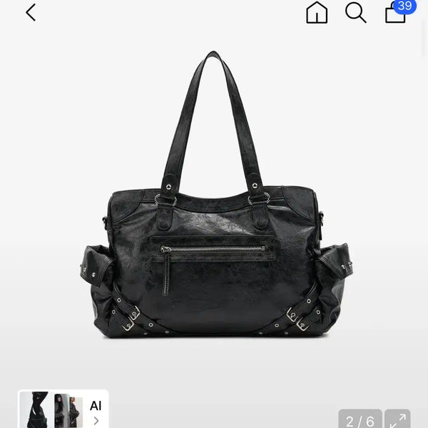 [BUNJANG] Dainit Stud Pocket Big Bag Black / 다이닛 스터드 포켓 빅백 블랙