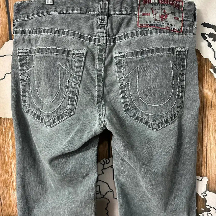 [BUNJANG] True Religion Bobby Super T Grey Wash Bootcut Denim Jeans Size 34 / 트루릴리전 BOBBY SUPER T 그레이 워싱 부츠컷 데님 34