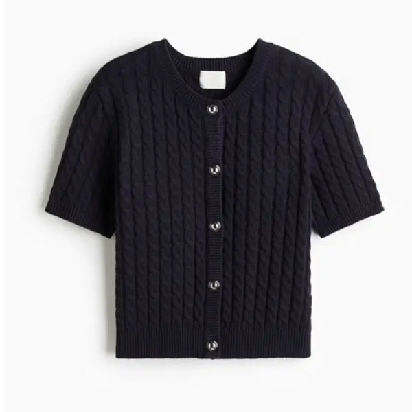 [BUNJANG] H&M Navy Cable Knit Short Sleeve Cardigan XS / H&M 네이비 케이블 반팔 가디건 XS