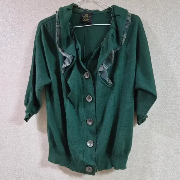 [BUNJANG] Ozscecon Check Frill Cardigan Green / 오즈세컨  체크 프릴 가디건 그린
