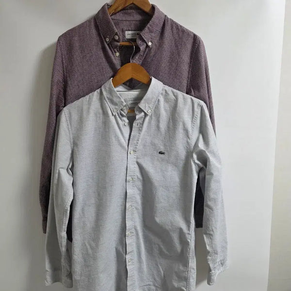 [BUNJANG] Lacoste Slim Fit Shirts Bundle Set (Grey Stripe/Burgundy Check) Size S / 라코스테 슬림핏 셔츠 2장 일괄 (그레이스트라이프/버건디체크) S(38)
