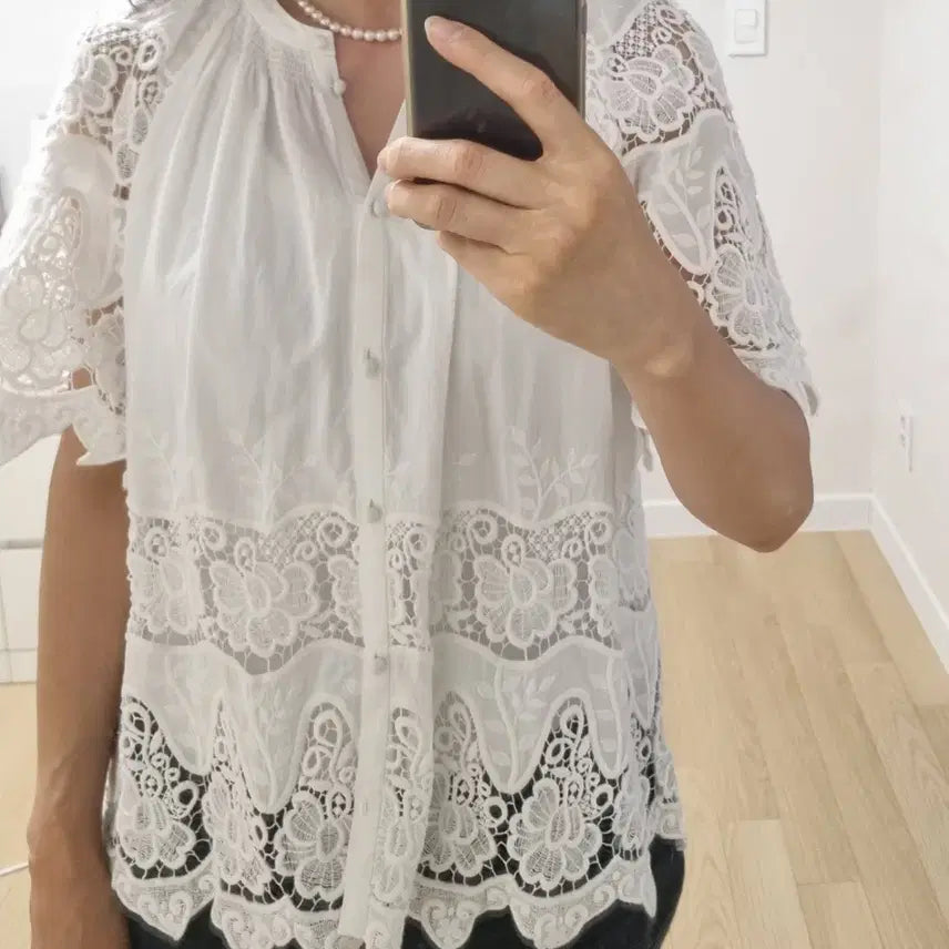 [BUNJANG] Maje White Lace Blouse / 정품   마쥬 화이트 레이스 블라우스