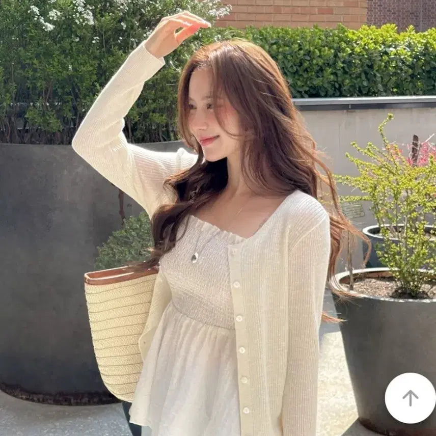 [BUNJANG] Jstyle Ribbed Round Neck Knit Cardigan - Ivory / (새상품) 제이스타일 골지 라운드넥 니트가디건 / 아이보리 J2