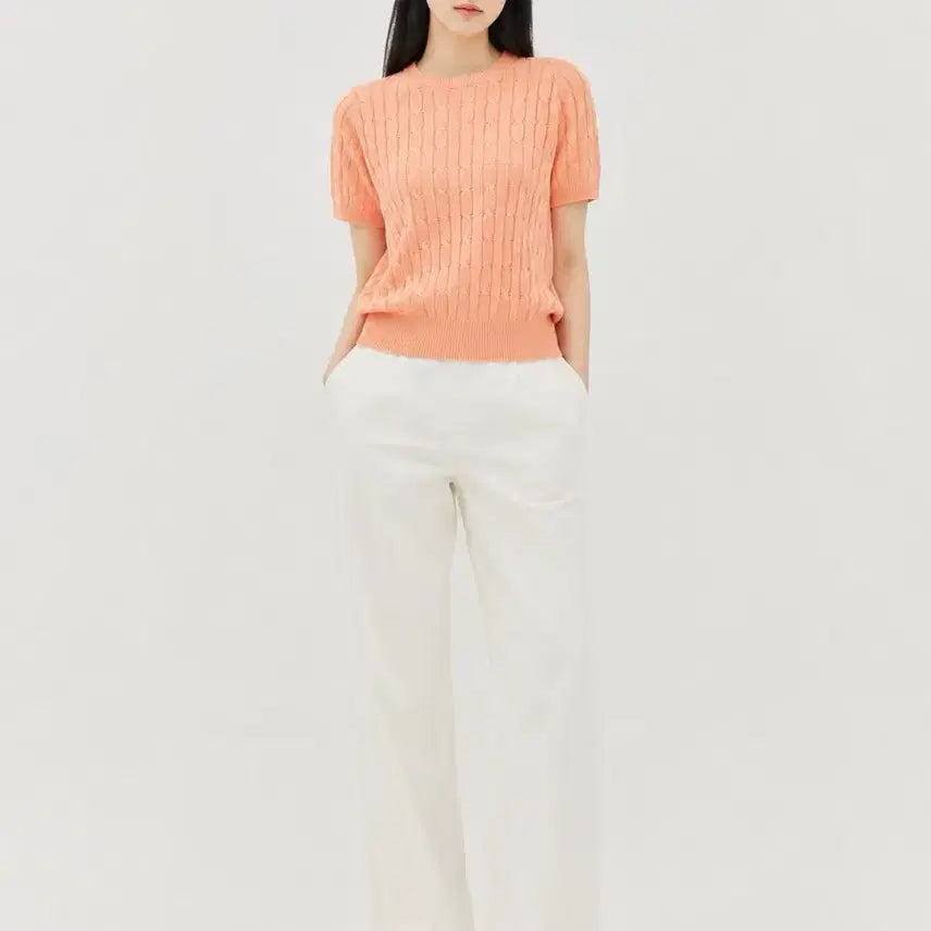 [BUNJANG] TOPTEN Cable Knit Short Sleeve Top Orange / 탑텐 케이블 니트 반팔 오렌지