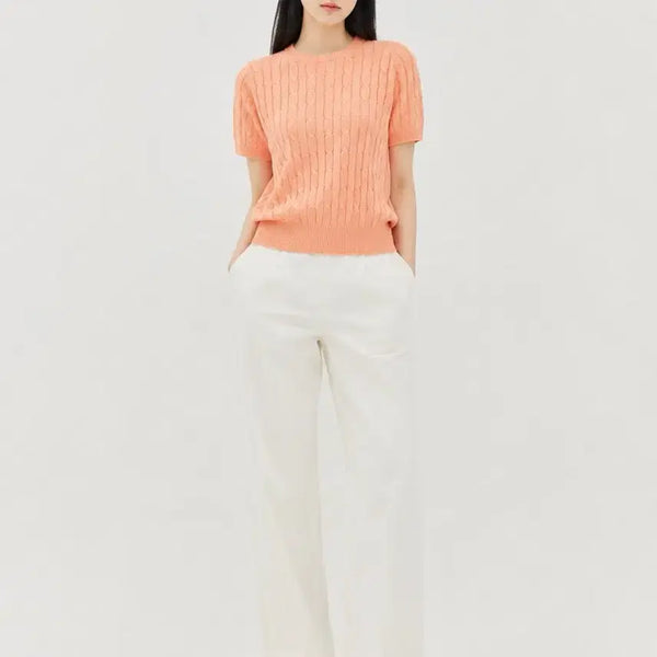 [BUNJANG] TOPTEN Cable Knit Short Sleeve Top Orange / 탑텐 케이블 니트 반팔 오렌지