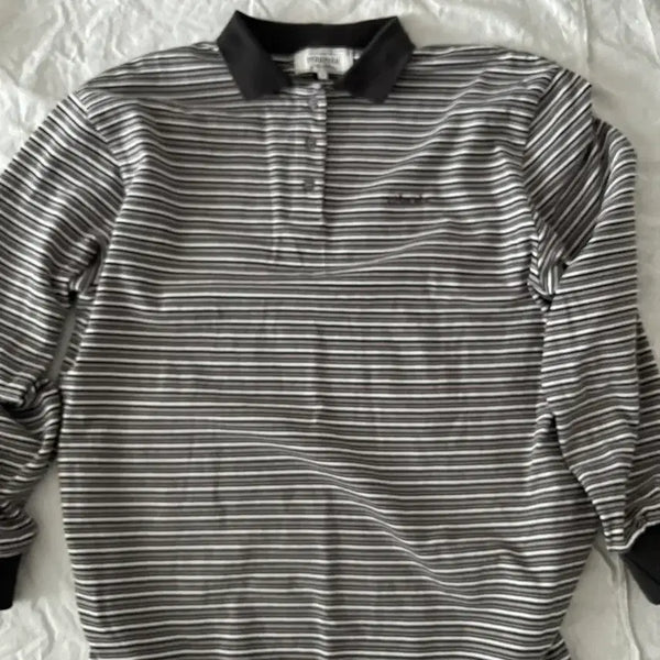 [BUNJANG] Rollerara Stripe Rugby T-Shirt Gray / 장원영 로라로라 스트라이프 티셔츠 카라티 럭비티 그레이
