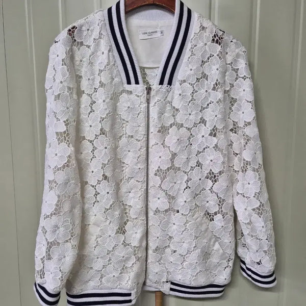 [BUNJANG] LOW CLASSIC Lace Bomber Jacket White / 로우클래식 레이스 봄버 자켓 화이트