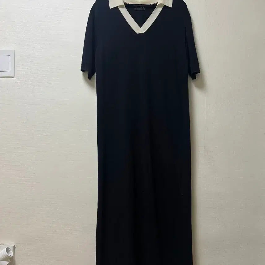 [BUNJANG] Time S23 Color-Block Knit Long Dress / 타임 S23 화이트 배색 니트 롱 원피스 90