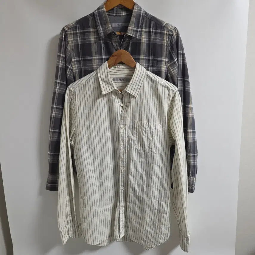 [BUNJANG] Series Men's Long Sleeve Shirts Bundle (Size 95) / [95] 시리즈(Series) 체크 셔츠 + 스트라이프 셔츠 긴팔 2장 일괄 판매