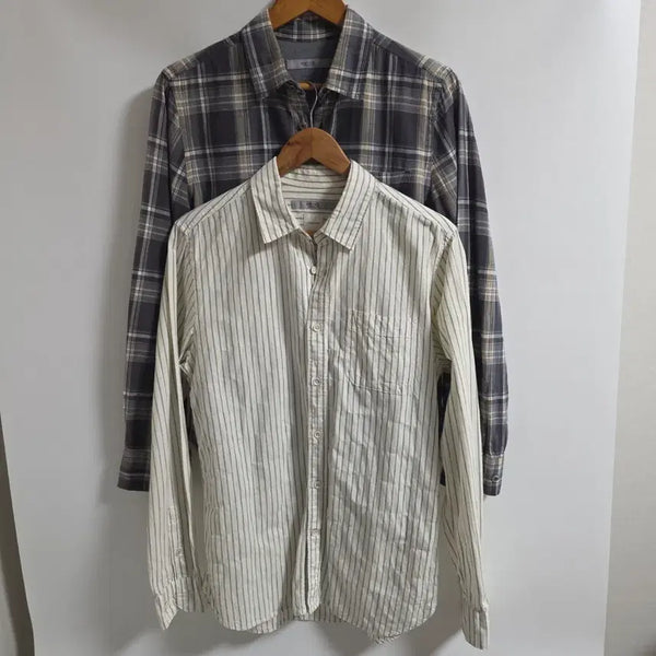 [BUNJANG] Series Men's Long Sleeve Shirts Bundle (Size 95) / [95] 시리즈(Series) 체크 셔츠 + 스트라이프 셔츠 긴팔 2장 일괄 판매