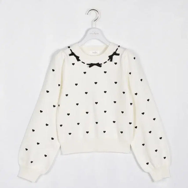 [BUNJANG] Evelyn Heart Embroidery Ribbon Knit / evelyn 에블린 하트 자수 리본 니트 지뢰계양산형리즈리사마즈시허니피움로지타