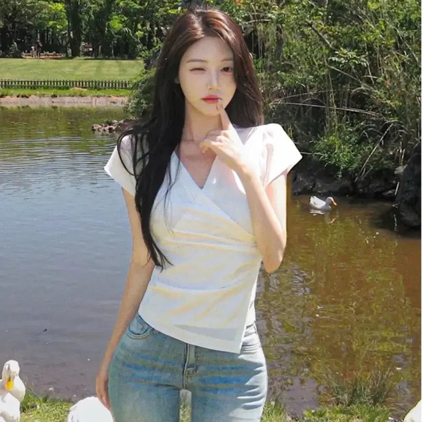 [BUNJANG] Highclassic White Wrap Blouse / 새상품,택0) 하이클래식 화이트 랩 블라우스