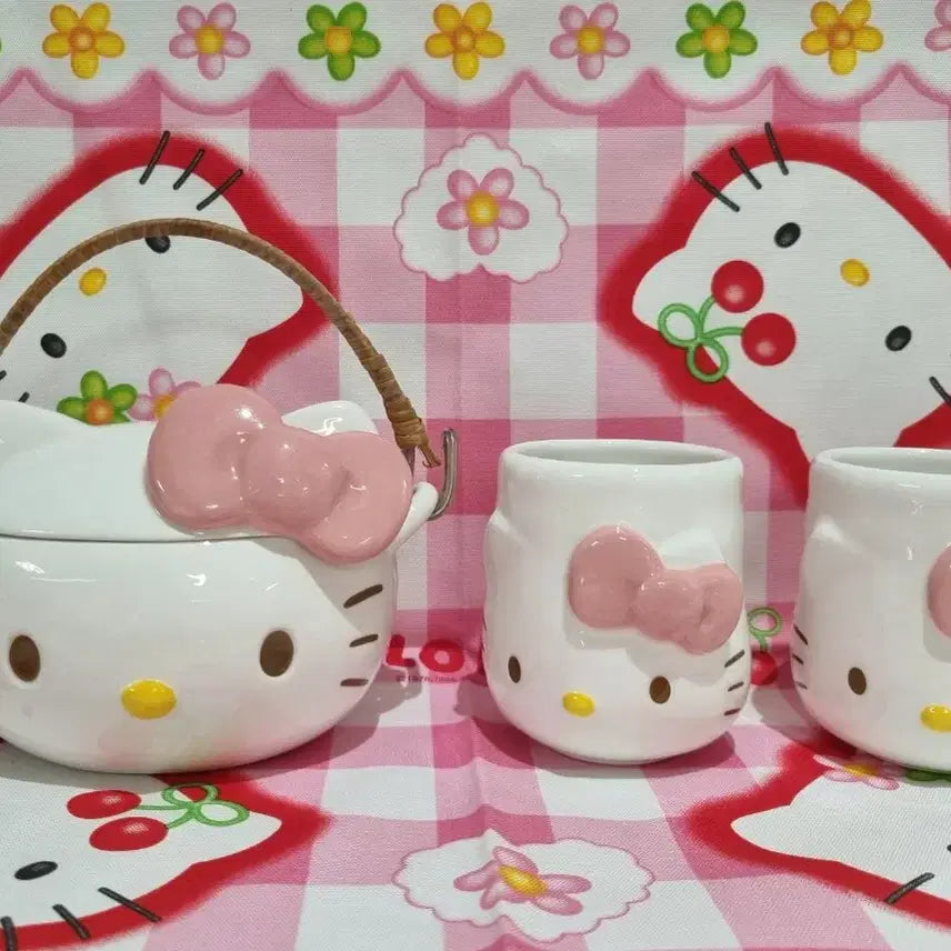 [BUNJANG] Vintage Hello Kitty Ceramic Teapot & Cup Set / 고전 키티 피규어 도기 주전자 티포트 티팟  컵  머그 빈티지 희귀품