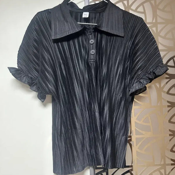 [BUNJANG] Pleated Black Blouse / 플리츠 셔츠 블라우스