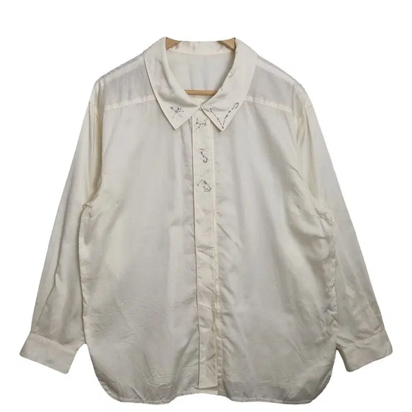 [BUNJANG] LEILIAN Cream Collar Embroidery Blouse Cotton 100% Vintage Look XL / LEILIAN 크림 카라자수 블라우스 [XL] 코튼 100% 빈티지룩