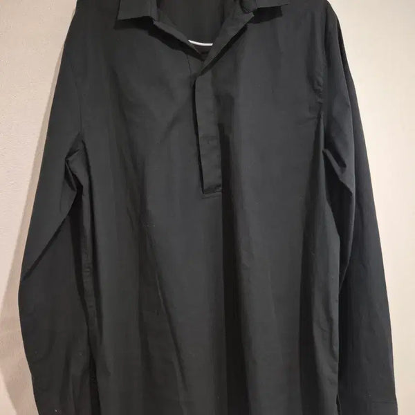 [BUNJANG] Time Homme Men's Pullover Open Collar Shirt Black Size 100 / 타임옴므 남성 풀오버 오픈 카라셔츠 블랙셔츠 사이즈100